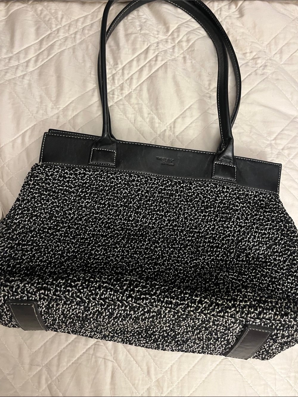 The SAK, Elliott Lucca - Black Woven Tote Bag with Leather Trim